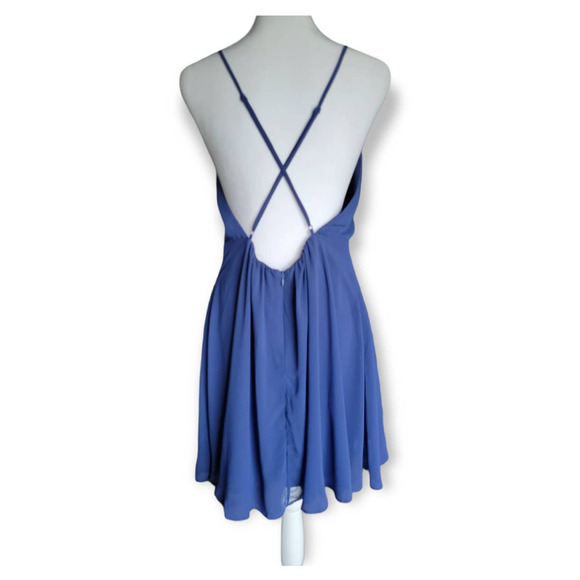 Lulu's Mini Letters Of Love Backless Chiffon Dress Size XL Navy Blue - Picture 10 of 16